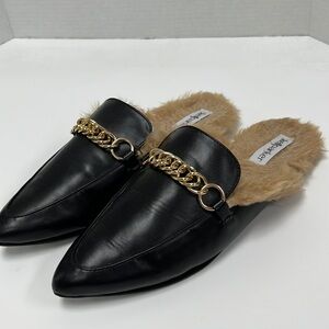Kellparker JESSICA Black Faux Leather Faux Fur Lined Mules 9
